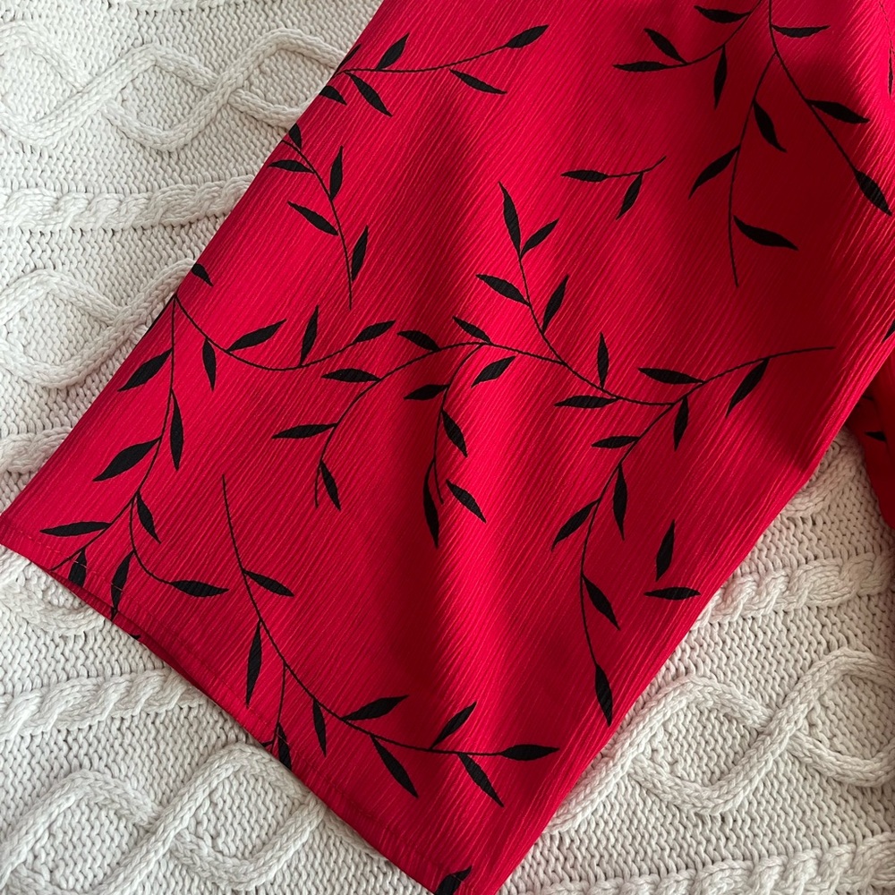 Notations Red Leaf Print Button Down Blouse Women… - image 4